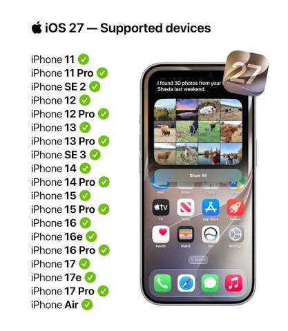 iPhone modeli koji podržavaju iOS 27